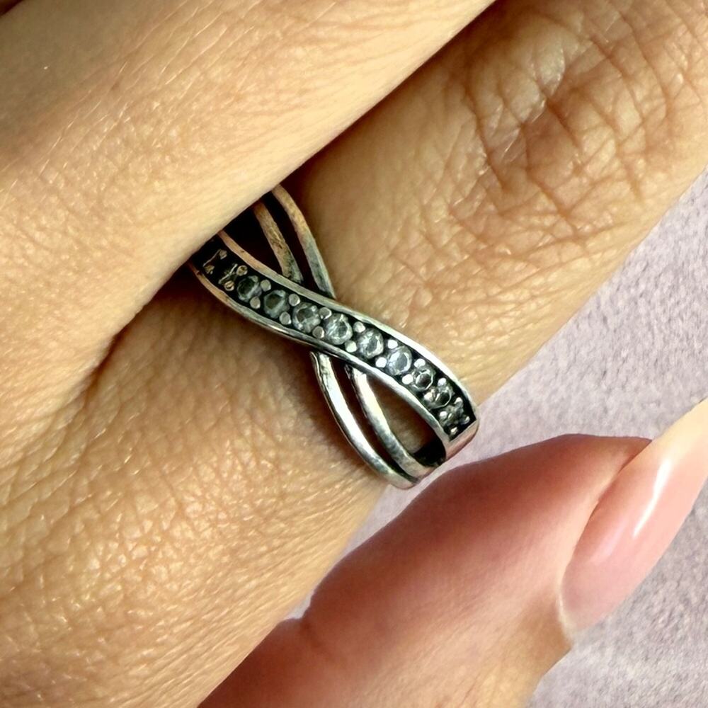 sterling silver clear cz crossover ring size 7
